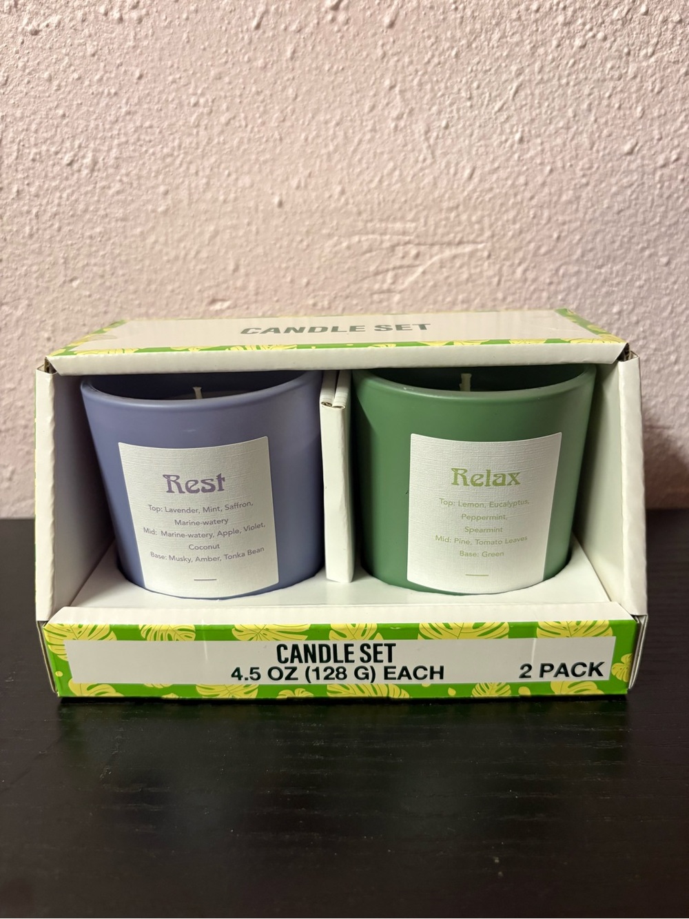 Rest & Relax 2 Pack Scented Candle Set 4.5 oz Each New in Box